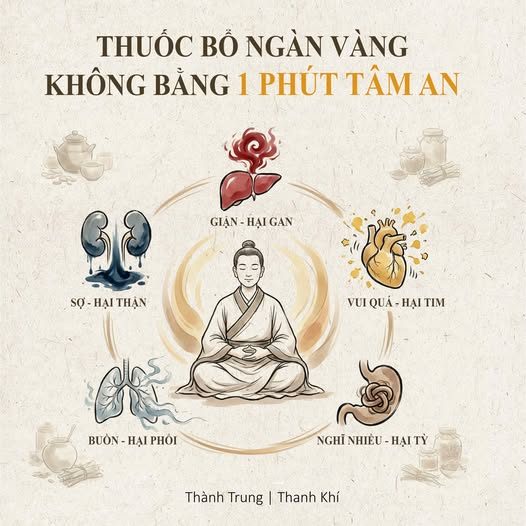 THUỐC BỔ TỐT NHẤT KHÔNG BÁN Ở HIỆU THUỐC — NÓ NẰM Ở THÁI ĐỘ SỐNG — Vì sao ăn sạch – tập nhiều mà vẫn bệnh? — Người ta uống thuốc đắc tiền để bổ Thận. — Uống trà giải độc để mát Gan. — Nhưng chỉ 1 phút nổi giận, mọi công sức tẩm bổ cả tháng… cháy sạch. — Nội Kinh gọi kẻ thù lớn nhất của sức khỏe là “Nội nhân” – — không phải vi khuẩn, — mà là cảm xúc cực đoan.