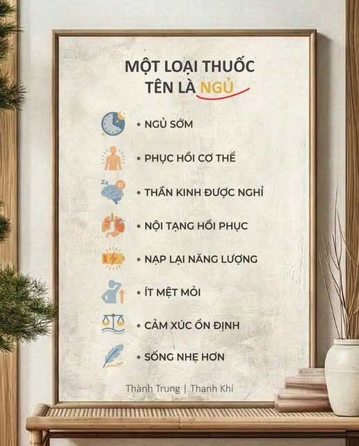 8 THÁNG NAY MÌNH NGỦ SỚM – — KHÔNG PHẢI VÌ KỶ LUẬT HƠN, — MÀ VÌ MÌNH BIẾT MỘT ĐIỀU — Vì ngủ sớm có thể giải quyết hơn 80% vấn đề của cơ thể. — Trong Hoàng Đế Nội Kinh có một ý: — Thuốc không bằng ăn. — Ăn không bằng ngủ. — Người ngủ sớm thường có những thay đổi rất rõ: — Trẻ trung hơn